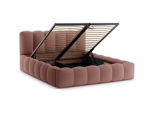 Łóżko tapicerowane do sypialni Micadoni Home Lupine różowe z pojemnikiem 200x200 glamour