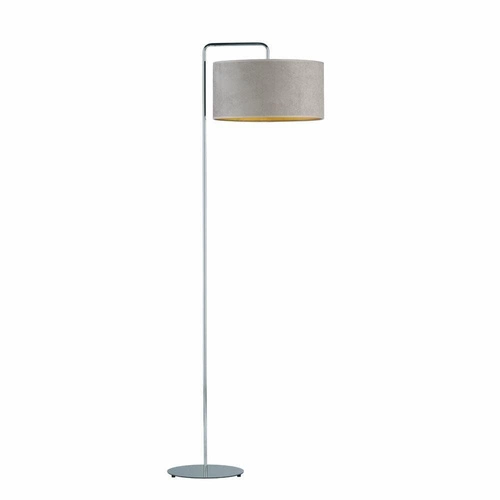 Lampa stojąca do salonu BOLIVIA GOLD szara nowoczesna z welurowym abażurem glamour Lysne