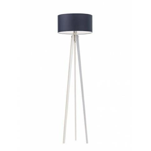 Lampa podłogowa trójnóg MIAMI granatowy abażur glamour drewniana do salonu Lysne 148 cm