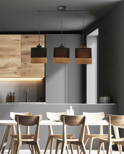 Lampa wisząca Porto czarny 3x60W E27  abażur czarny+brązowy