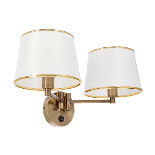 Kinkiet ścienny Ibis klasyczny podwójny z abażurem biały z włącznikiem do sypialni CANDELLUX