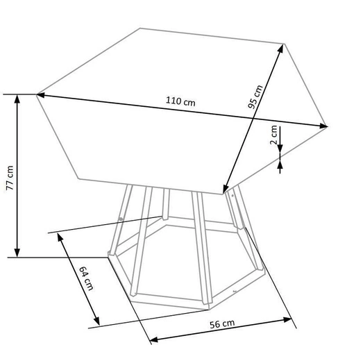 Stół Hexis nowoczesny sześciokątny do jadalni i salonu, naturalny dąb na czarnej nodze 110 cm
