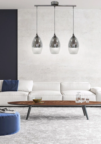 Lampa wisząca Celia srebrna szklana 3-punktowa nowoczesna do salonu i nad stół