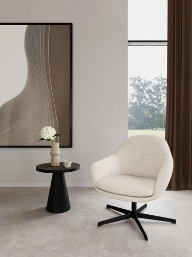 Fotel kubełkowy Claremore bouclé beżowy obrotowy nowoczesny do salonu