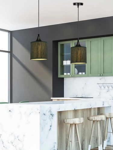 Lampa wisząca Patti czarny 1x60 E27  abażur walec 15x15 plecionka zielona