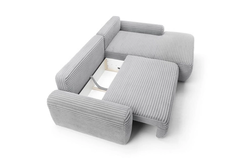 Narożnik sztruksowy z funkcją spania do salonu Domle prawy szary nowoczesny Intesi