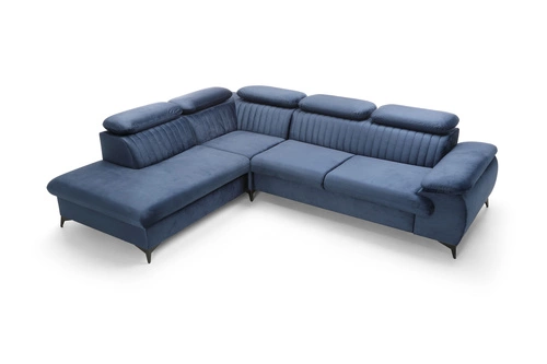 Narożnik z funkcją spania Lund L lewy granatowy skandynawski do salonu z pojemnikiem