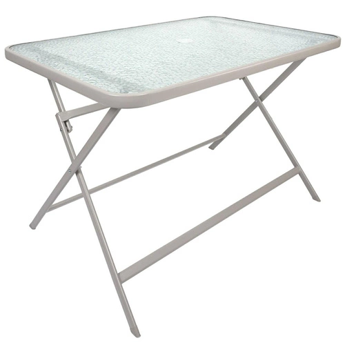 Stół ogrodowy składany Formentera nowoczesny szklany blat 110 cm beżowy do tarasu Intesi