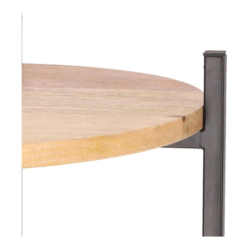 Stolik kawowy Ragna okrągły 42 cm loftowy drewniany z metalową podstawą do salonu Intesi