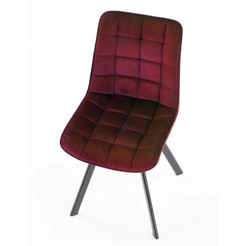 Krzesło tapicerowane welur Ohio bordowe do jadalni i salonu nowoczesne z czarnymi nogami