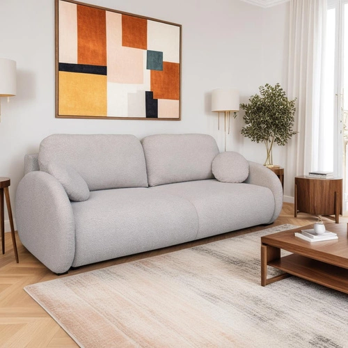 Sofa rozkładana Andi z funkcją spania i pojemnikiem skandynawska piaskowa do salonu