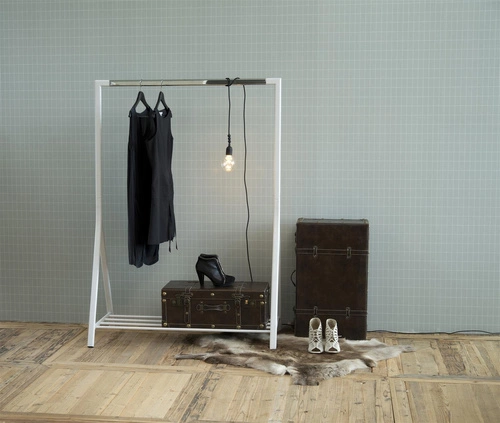 Brent biały wieszak stojący na ubrania do przedpokoju z półką na buty nowoczesny metal