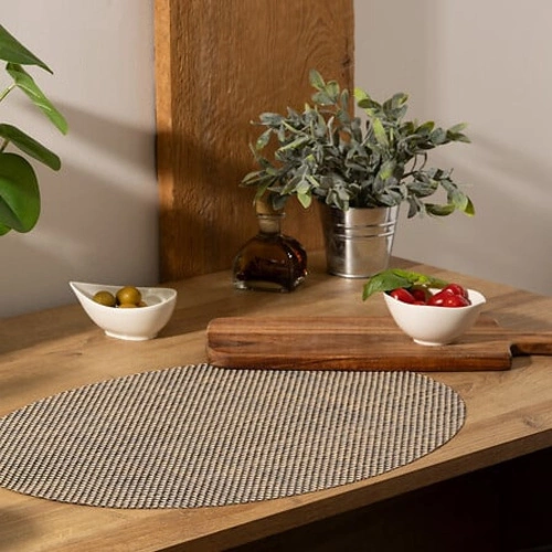 Podkładka Maoli nowoczesna czarno-biała okrągła pod talerz do kuchni 48x35 cm