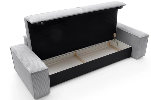 Sofa rozkładana z funkcją spania Molde sztruks granatowy 3 osobowa do salonu z pojemnikiem