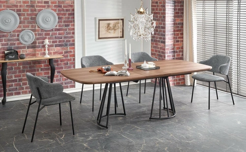 Stół rozkładany do jadalni Every orzechowy nowoczesny loftowy z czarnymi nogami 180 cm Intesi
