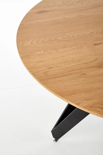 Stół okrągły do jadalni Zambia 120 cm nowoczesny dąb złoty z czarnymi nogami Intesi