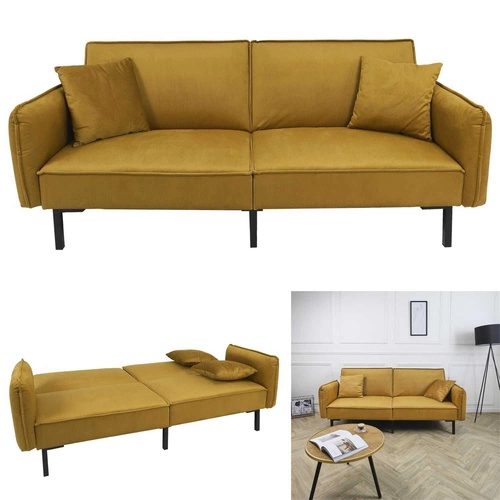 Sofa rozkładana Giulia żółta z funkcją spania do salonu, skandynawska, kompaktowa Intesi