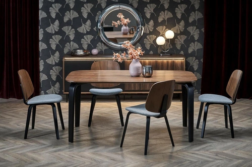 Stół do jadalni Filore orzechowy 160 cm nowoczesny prostokątny loftowy z czarnymi nogami