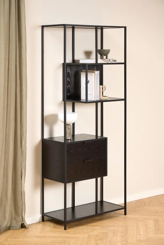 Regał na książki Seaford II loftowy z 2 szufladami czarny jesion