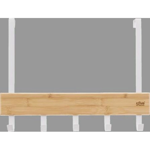 Natureo biały wieszak na drzwi bambusowy z 5 haczykami do przedpokoju i łazienki