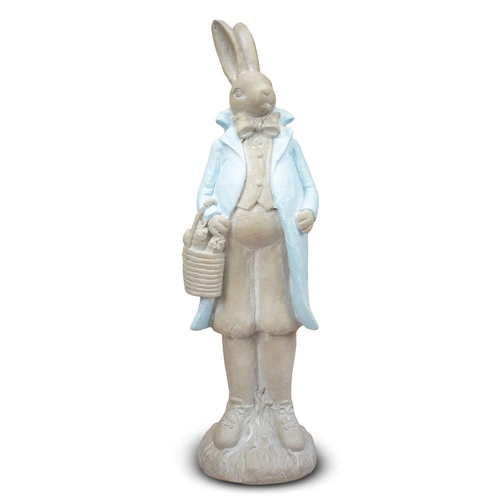 Figurka wielkanocna Pan Zając Intesi 80 cm szaro-biała dekoracja stojąca na komodę lub podłogę