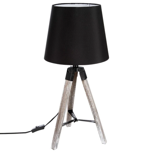 Lampa stojąca do salonu Runo Atmosphera czarna nowoczesna drewniana z abażurem 58 cm