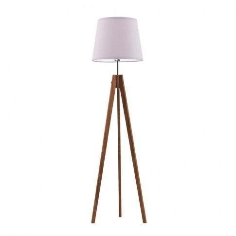 Lampa stojąca do salonu Aruba trójnóg glamour drewniana z abażurem jasny fiolet Lysne