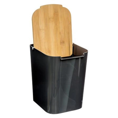 Kosz na śmieci łazienkowy Natureo 5L czarny z bambusową pokrywą nowoczesny 5five