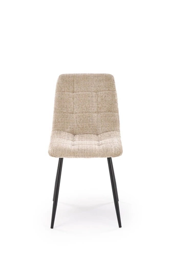 Krzesło tapicerowane Pilew beżowe do jadalni nowoczesne z oparciem na czarnych nogach Intesi