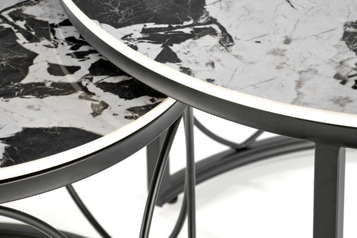 Zestaw 2 okrągłych stolików kawowych Dariam czarny marmur nowoczesny do salonu Intesi