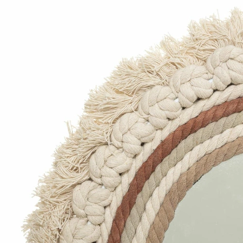 Lustro Wonder boho okrągłe 40 cm wiszące dekoracyjne do przedpokoju w naturalnej ramie