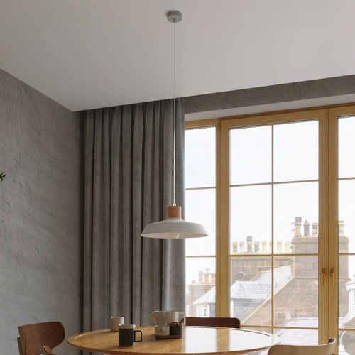 Lampa wisząca AFRA szara cementowo-drewniana do salonu nowoczesna nad stół 40 cm