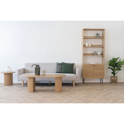 Sofa rozkładana Kells beżowa ciemna/  naturalne nogi