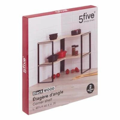 Półka narożna loftowa Blackwood 2-poziomowa do salonu i kuchni metalowa czarno-drewniana 40 cm