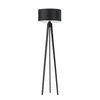 Lampa stojąca do salonu glamour MIAMI czarna z abażurem i drewnianym trójnogiem personalizowana