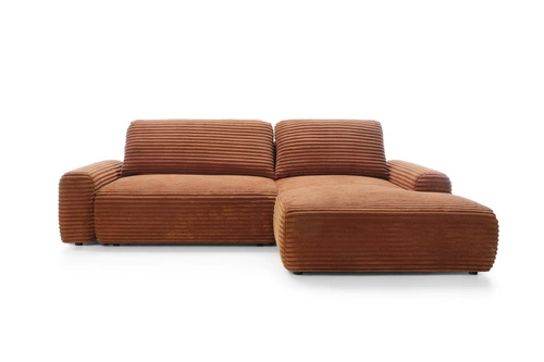 Nowoczesny narożnik sztruksowy z funkcją spania Domle prawy terrakota do salonu