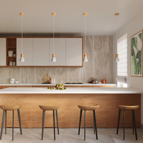 Lampa wisząca QUBIC szara betonowo-drewniana nad wyspę do kuchni i jadalni nowoczesna