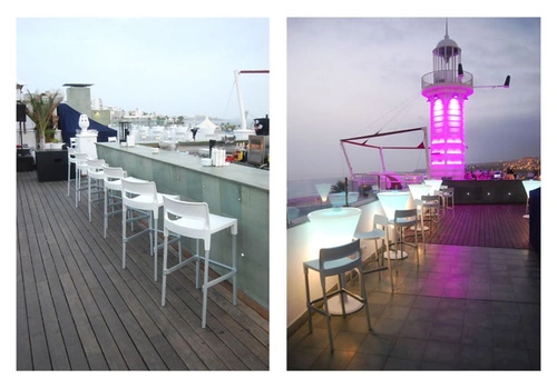 Hoker Divo niebieski 75 cm z oparciem nowoczesny do kuchni i wyspy sztaplowany SCAB Design