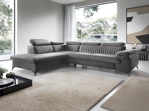 Narożnik z funkcją spania lewy Lund L szary nowoczesny do salonu z pojemnikiem