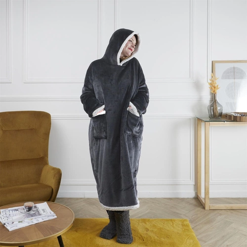 Intesi Snuddie bluzo koc polarowy szary na kanapę ciepły do salonu i sypialni