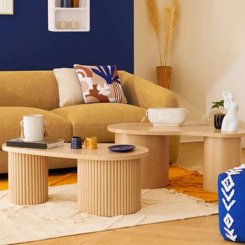 Zestaw 2 owalnych stolików kawowych Soleya do salonu nowoczesny skandynawski naturalny