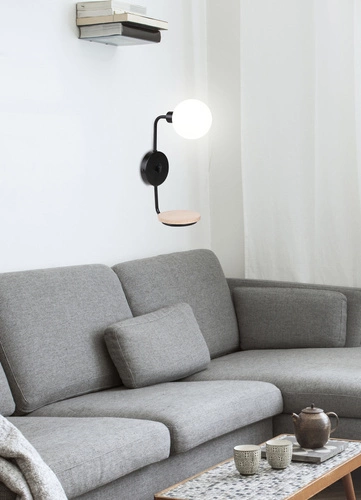 Kinkiet ścienny Ponio nowoczesny czarny z białym kloszem do salonu i sypialni 35 cm