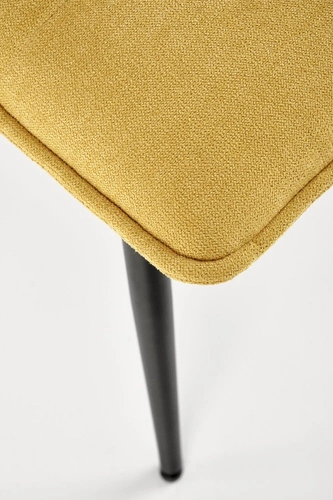 Krzesło tapicerowane Noelle musztardowe do jadalni nowoczesne na czarnych metalowych nogach Intesi