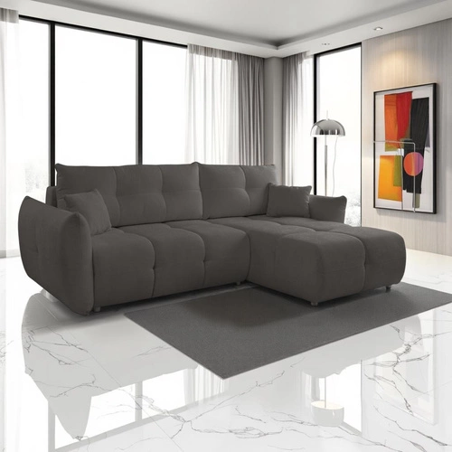 Narożnik z funkcją spania Bode prawy nowoczesny antracytowy do salonu z pojemnikiem