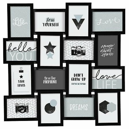 Ramka na 16 zdjęć 10x15 Gael czarna wisząca drewniana multiramka nowoczesna Atmosphera