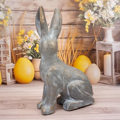 Figurka wielkanocna zająca Bystry 50 cm Intesi szara dekoracja na stół do salonu nowoczesna