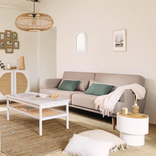 Sofa rozkładana Jack beżowa 3 osobowa z funkcją spania do salonu welurowa Atmosphera