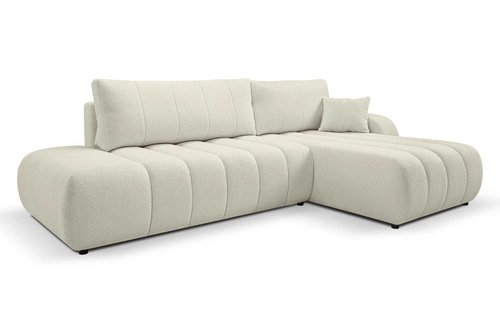 Narożnik z funkcją spania Hobro biały nowoczesny do salonu prawostronny z pojemnikiem