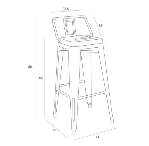 Hoker Paris Back short 66cm czarny        insp.Tolix OUTLET