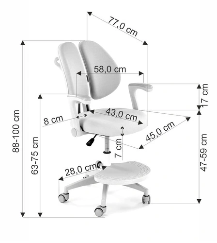 Fotel biurowy ergonomiczny Menara różowy obrotowy z podłokietnikami i podnóżkiem do nauki